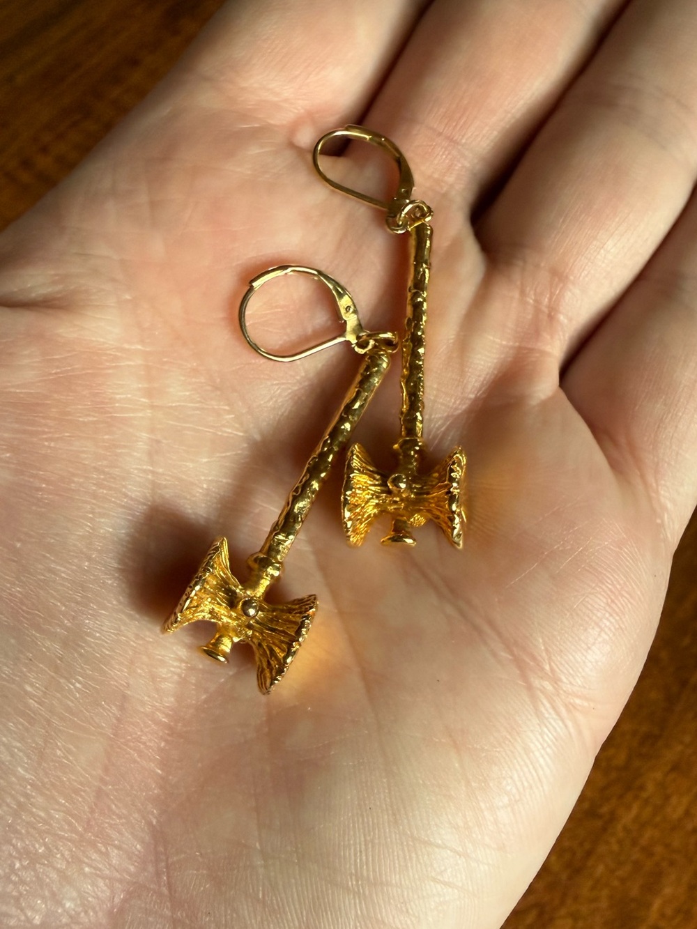 Guy Vidal Brutalist Earrings Gold Tone Trumpet Design Modernist MCM